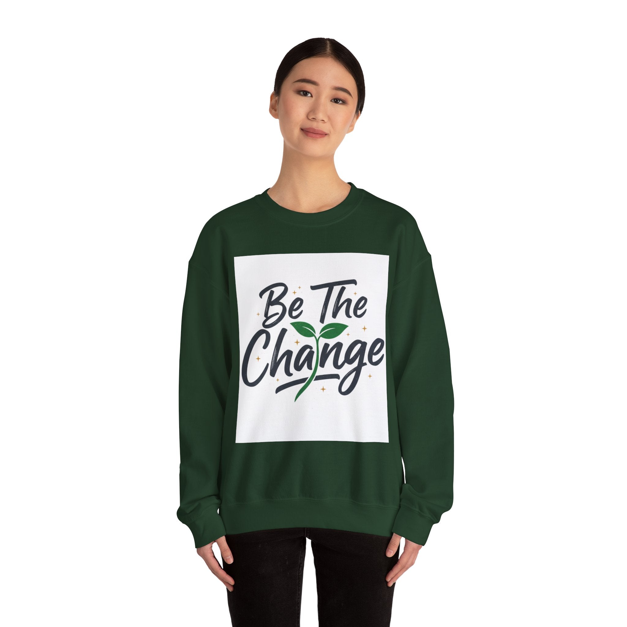 Crewneck Sweatshirt — "Be The Change" Eco Plant Graphic
