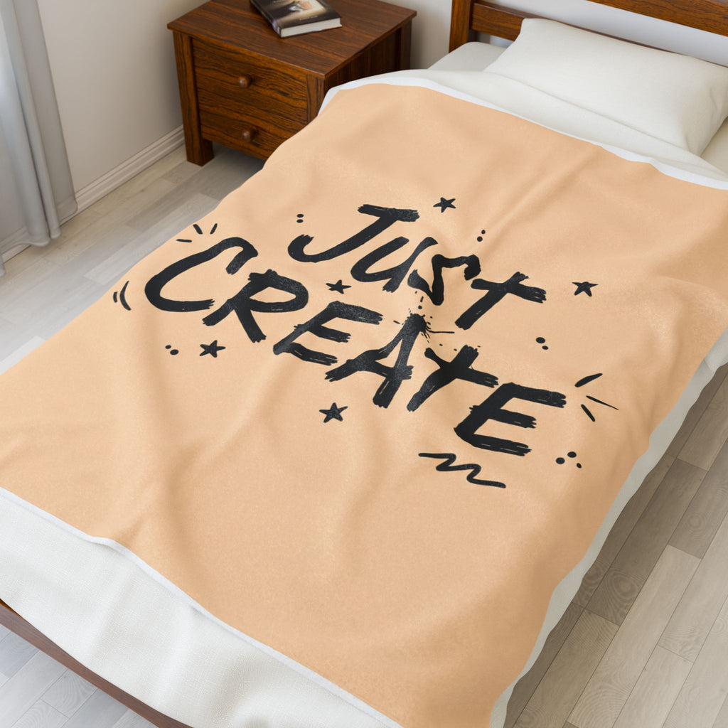 Just Create Marker Script Velveteen Blanket | Handwritten Marker Aesthetic, Doodle Quote