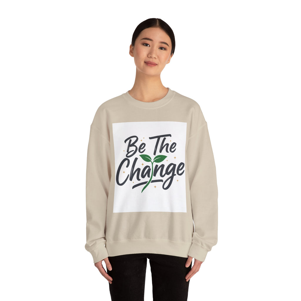 Crewneck Sweatshirt — "Be The Change" Eco Plant Graphic