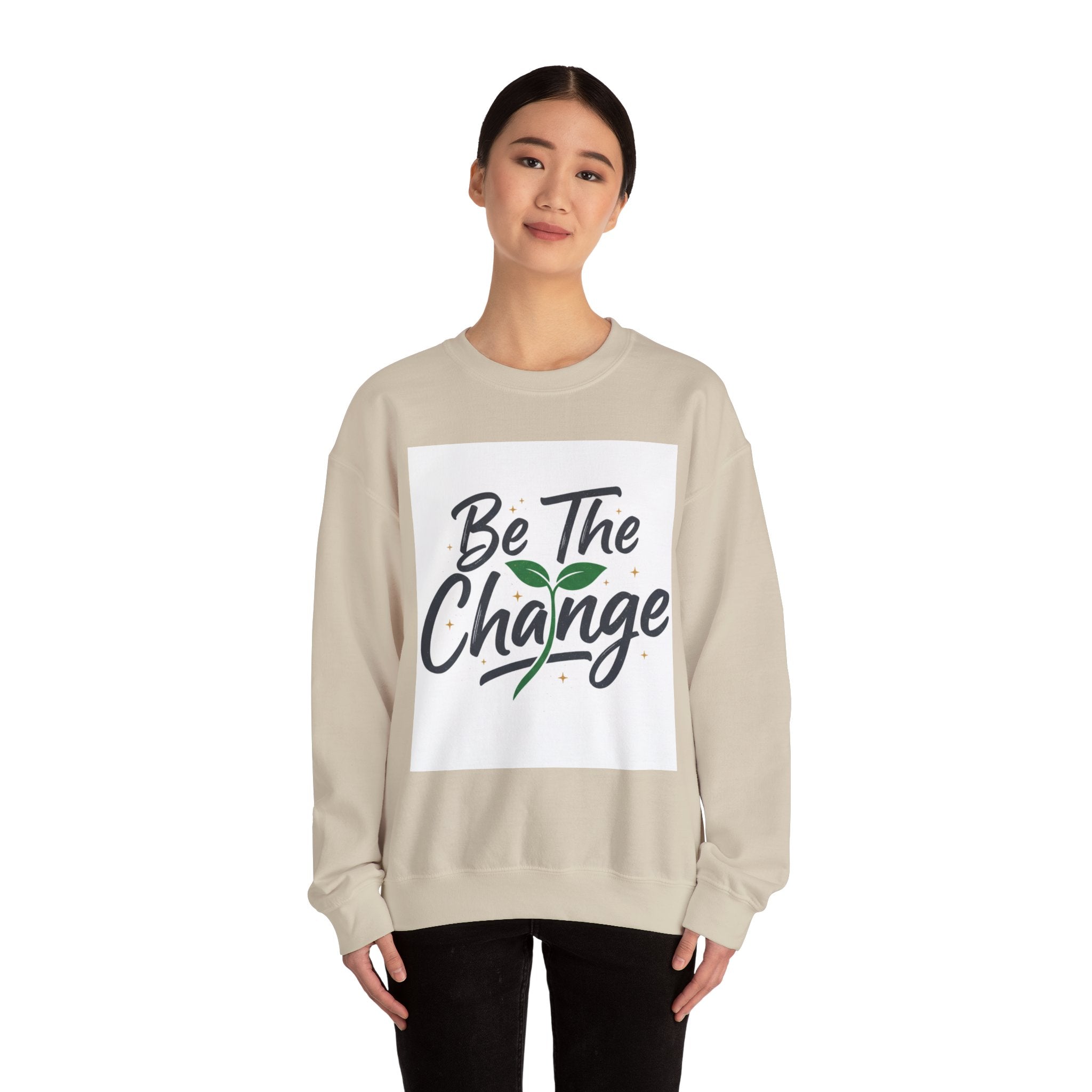 Crewneck Sweatshirt — "Be The Change" Eco Plant Graphic