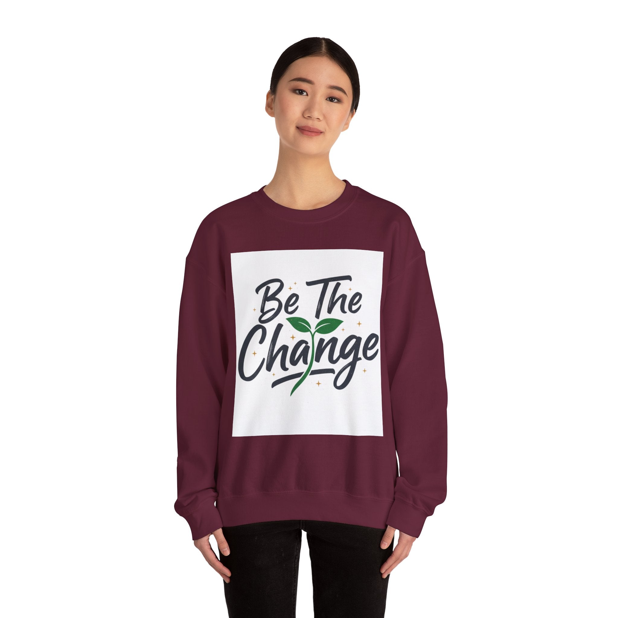 Crewneck Sweatshirt — "Be The Change" Eco Plant Graphic
